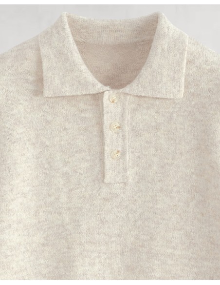 Polo en maille col boutonné uni beige