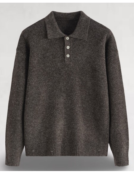 Polo en maille col boutonné uni anthracite