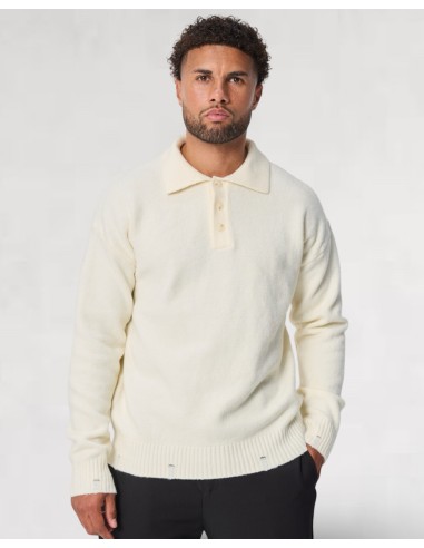Polo en maille col boutonné uni ecru