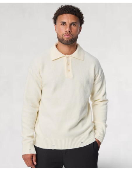 Polo en maille col boutonné uni ecru