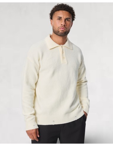 Polo en maille col boutonné uni ecru