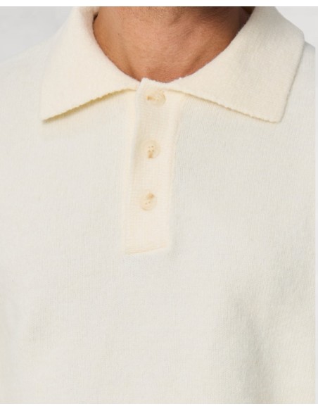 Polo en maille col boutonné uni ecru