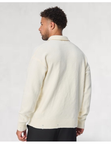 Polo en maille col boutonné uni ecru