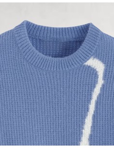 Pull en maille artistique bleu ciel 2