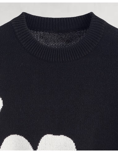 Pull noir à motif fleurs