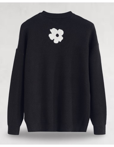 Pull noir à motif fleurs