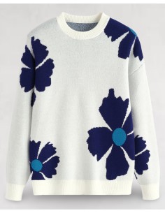 Pull en maille "marguerite" blanc