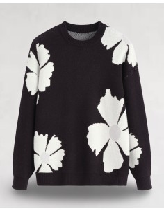Pull en maille "marguerite" noir