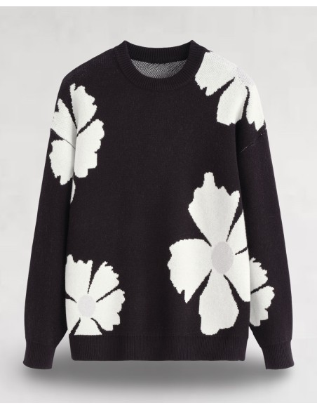 Pull en maille "marguerite" noir