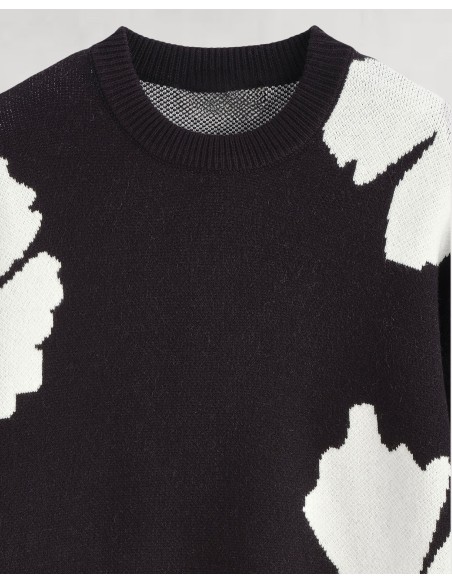 Pull en maille "marguerite" noir