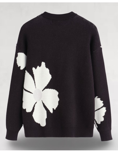 Pull en maille "marguerite" noir