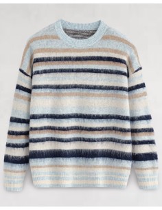 Pull en maille horizontal stripes bleu