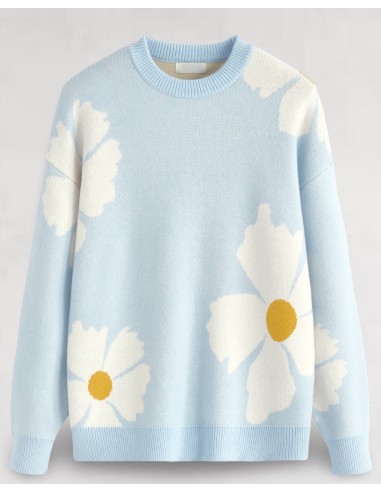 Pull en maille "marguerite" bleu ciel