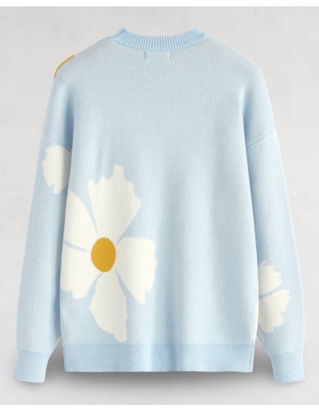 Pull en maille "marguerite" bleu ciel