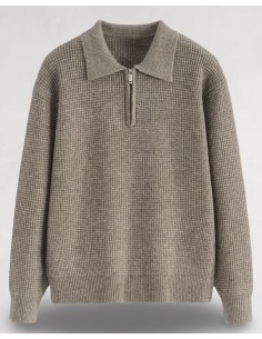 Pull en maille col zippé camel