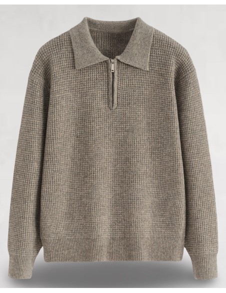 Pull en maille col zippé camel