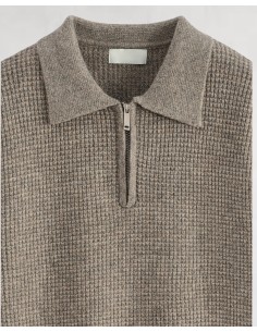 Pull en maille col zippé camel 2