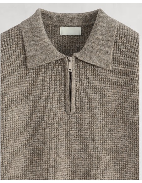 Pull en maille col zippé camel