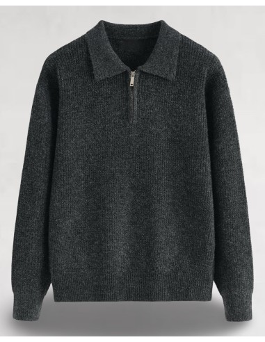 Pull en maille col zippé gris foncé