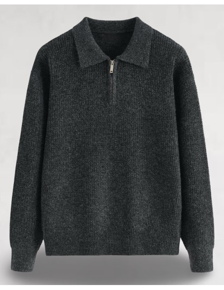 Pull en maille col zippé gris foncé