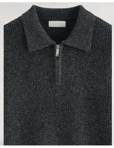 Pull en maille col zippé gris foncé