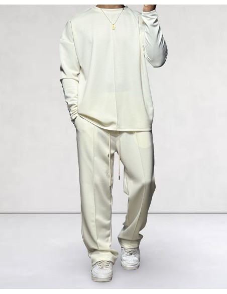 Ensemble "TRACKSUIT" jogging fluide écru
