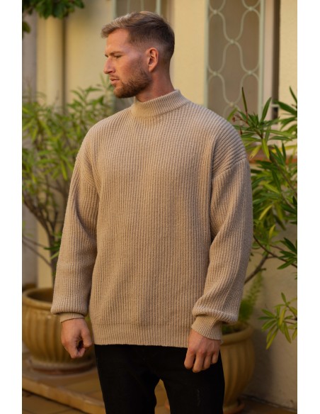 Pull Maille Col Haut Beige