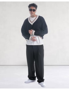 Pull col V en grosse maille noir