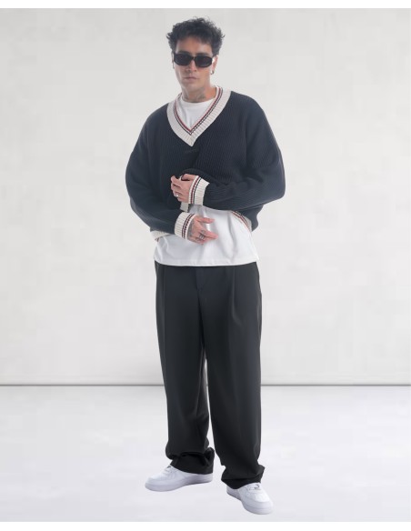 Pull col V en grosse maille noir