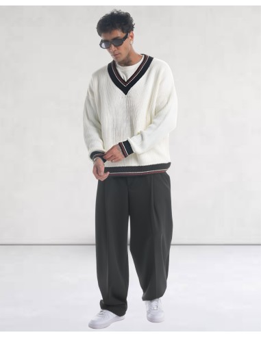 Pull col V en grosse maille blanc