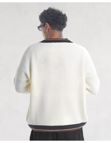 Pull col V en grosse maille blanc