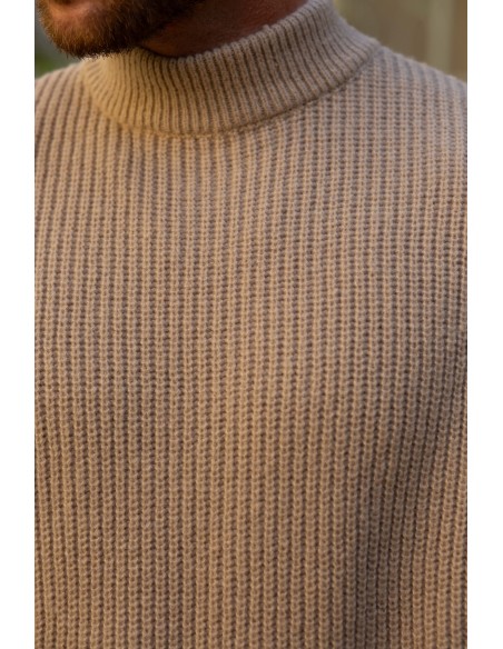 Pull Maille Col Haut Beige
