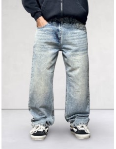 Jean coupe droite effet vintage délavé bleu