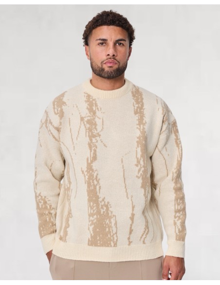 Pull à motif abstrait camel