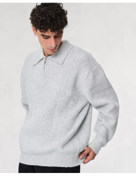 Pull en maille col zippé gris clair