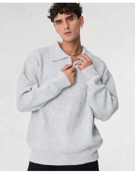Pull en maille col zippé gris clair