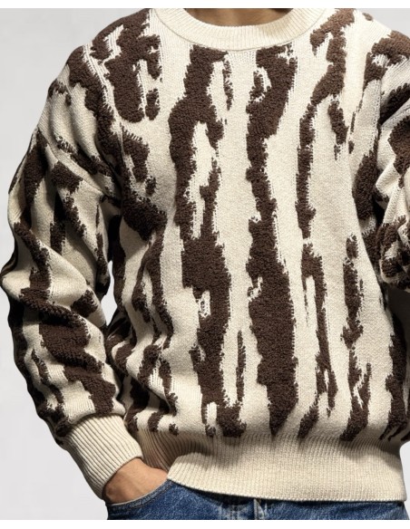 PULL TEXTURE LOGO "SAVANE" MARRON