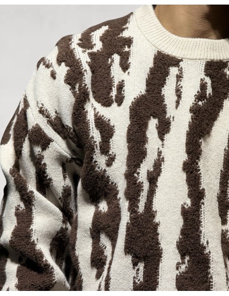 PULL TEXTURE LOGO "SAVANE" MARRON