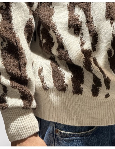 PULL TEXTURE LOGO "SAVANE" MARRON