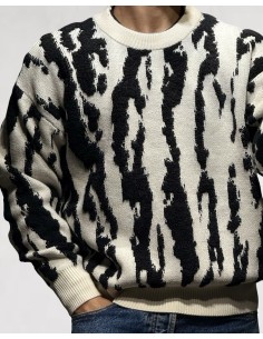 PULL TEXTURE LOGO "SAVANE" BLANC