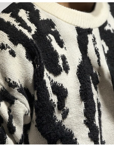 PULL TEXTURE LOGO "SAVANE" BLANC