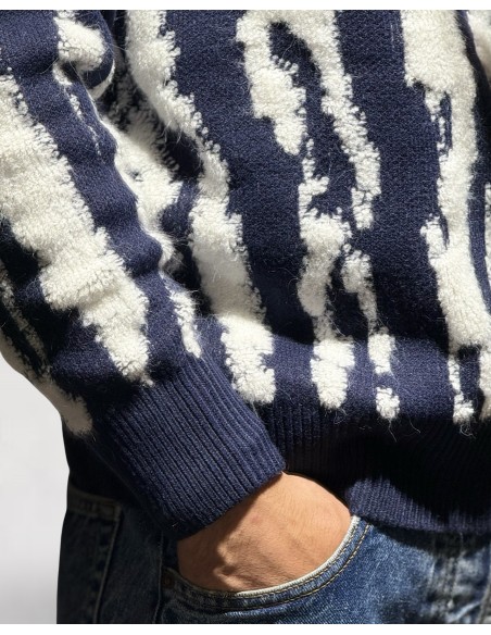 PULL TEXTURE LOGO "SAVANE" BLEU