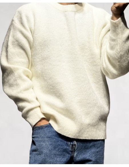 PULL EN MAILLE BROSSÉ UNI BLANC