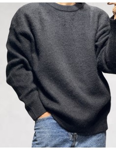 PULL EN MAILLE BROSSÉ UNI NOIR