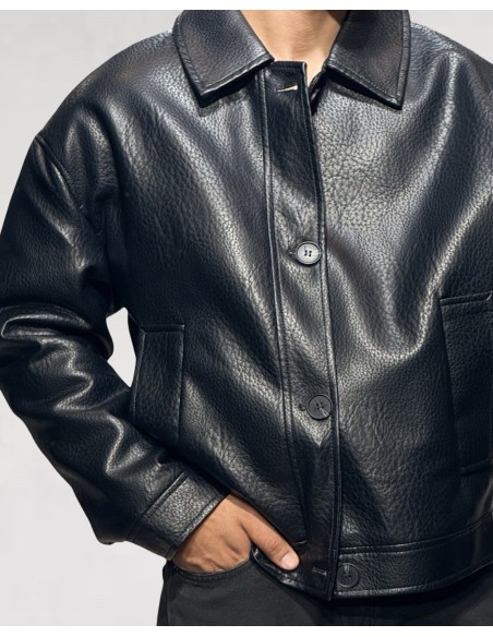 Veste simili cuir noir boxy