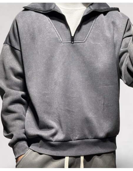 Pull à zip col cheminée anthracite