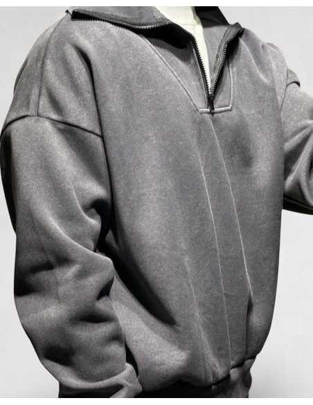 Pull à zip col cheminée anthracite