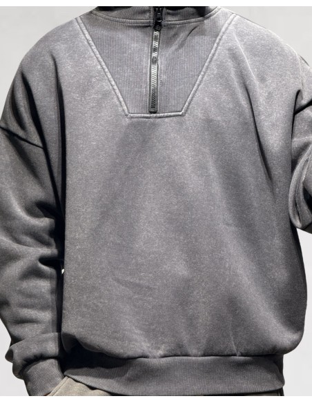 Pull à zip col cheminée anthracite
