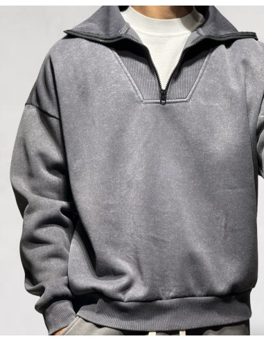 Pull à zip col cheminée anthracite