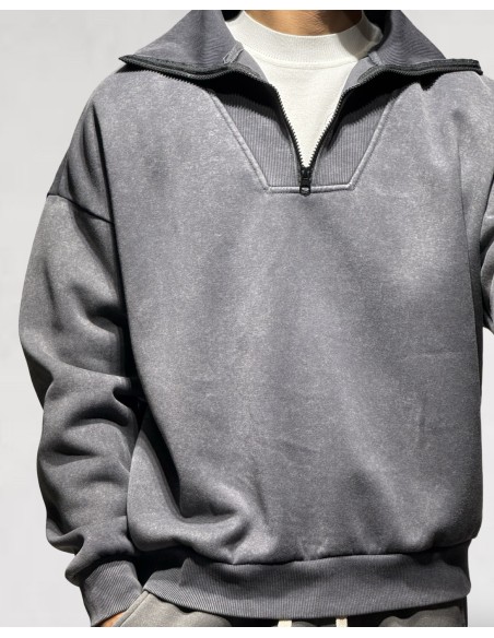 Pull à zip col cheminée anthracite